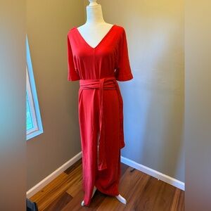 ABLE Red V-Neck Jumpsuit with Belt - Size Small